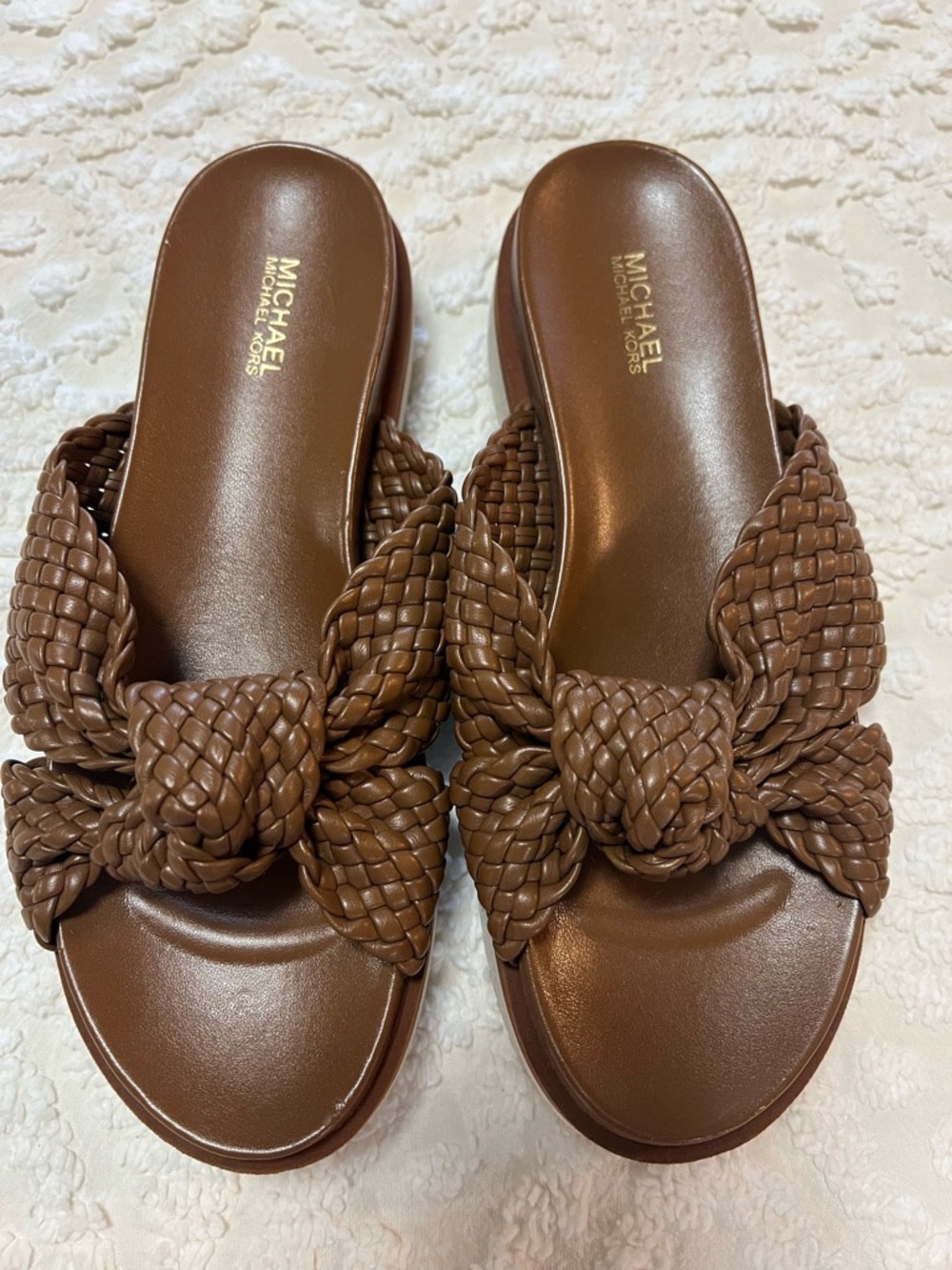 Michael Kors Woven Knot Slide Mules in Brown